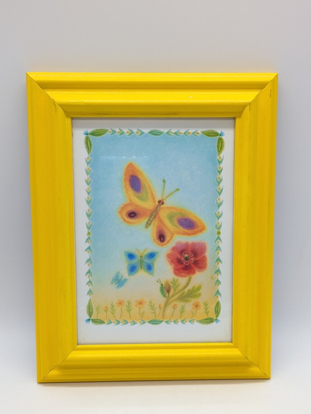 Bright Yellow Blue Vibrant Fun Kids Nursery Butterfly Floral Wall Art